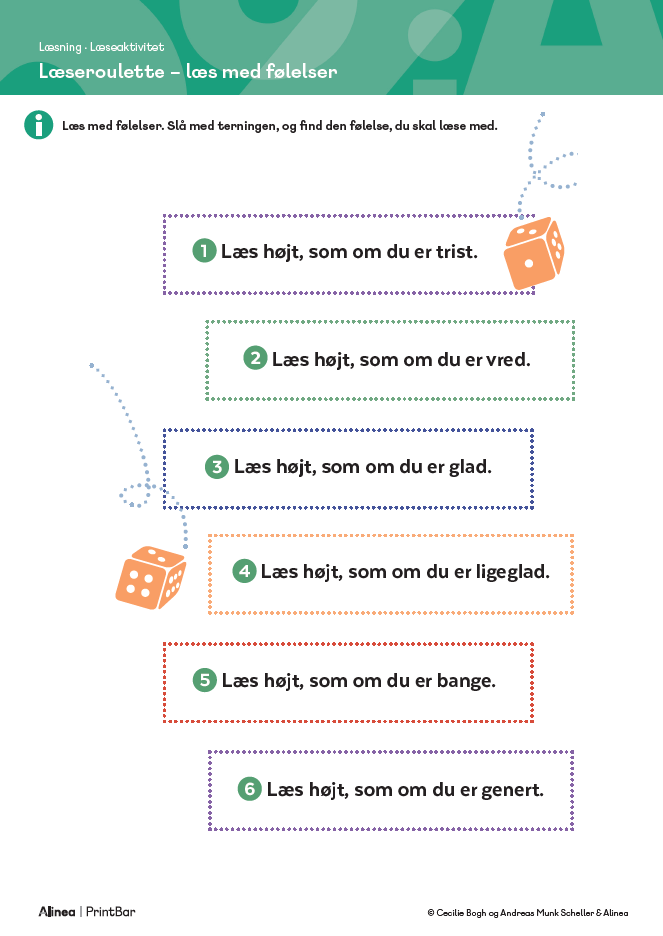 Læseroulette - læs med følelser | Gratis opgave til print | PrintBar ...