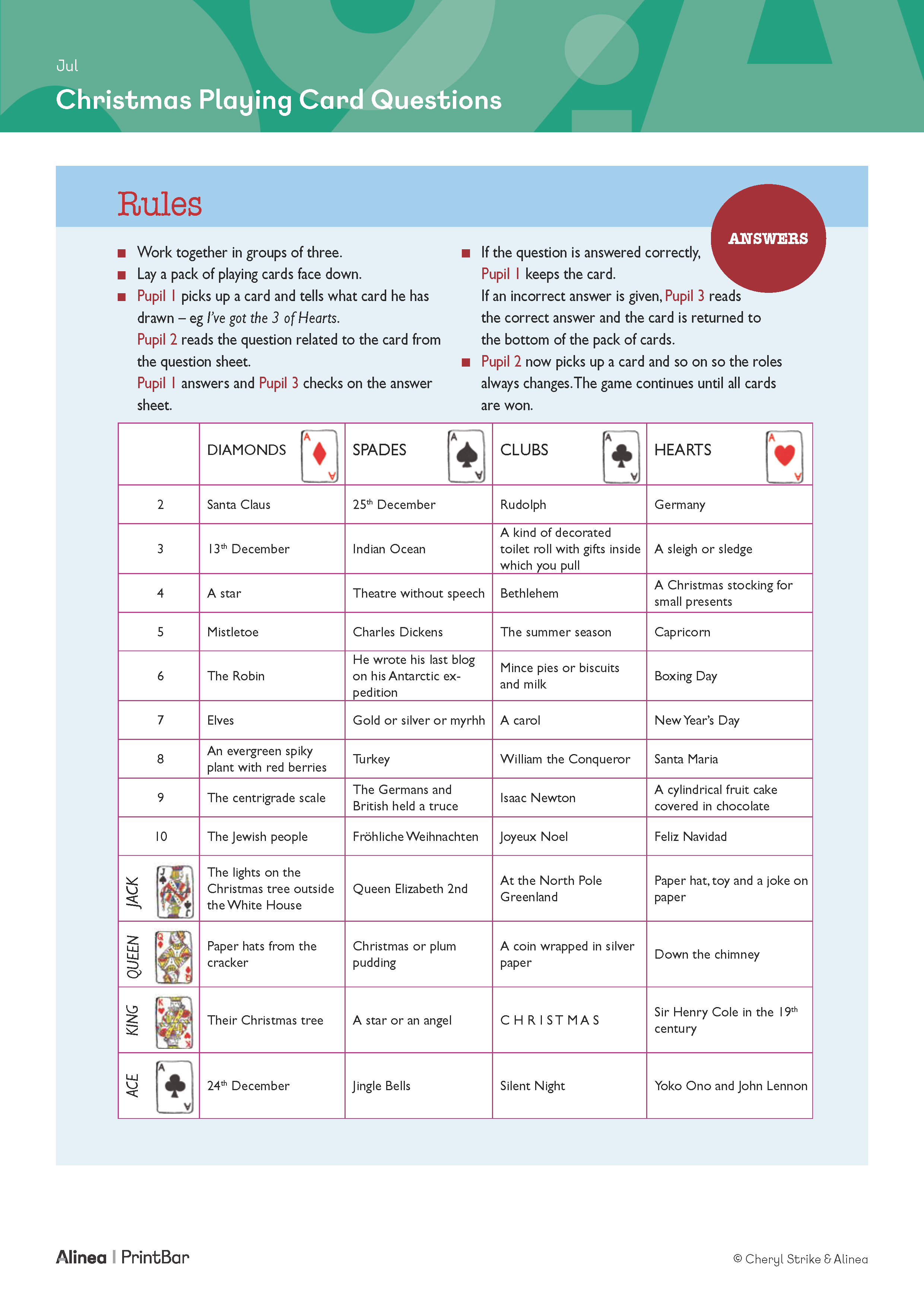 Christmas Playing Card Questions | Gratis opgave til print | PrintBar ...